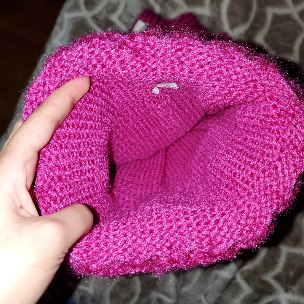 Pom Pom Knit Beanie and Scarf Set - Hot Pink